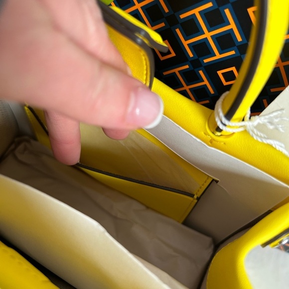 Tory Burch Mini Ella Bio Tote Bag Crossbody Bag Gorse Silver Yellow - Picture 10 of 13